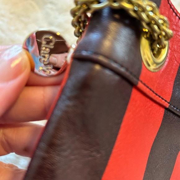 Clare V striped shoulder bad with gold chain